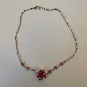 Silver necklace with pink crystal flower
